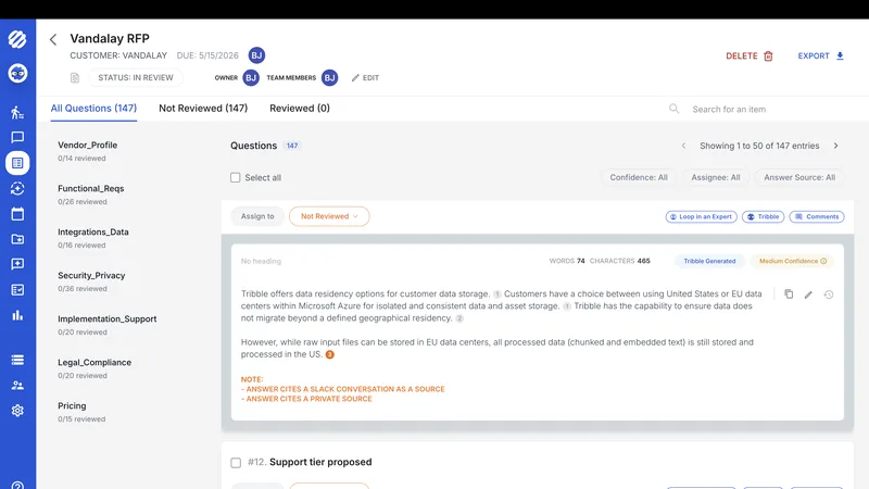 A questionnaire in Respond with review flags on the answers that need an expert